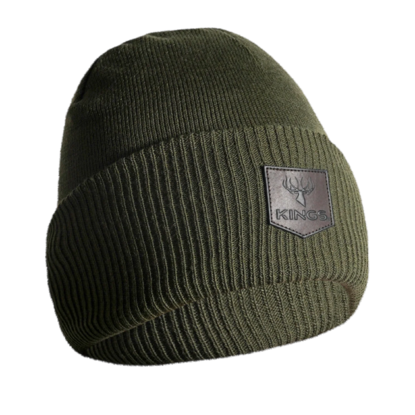 Cuffed Leather Patch Beanie – Olive