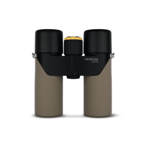 Swarovski Optik binoculars with black eyepieces and tan grips on a white background.